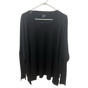 PLANET BY LAUREN G 100% PIMA COTTON RAW CUTLONG SLEEVE BLACK TUNIC TOP OSFM